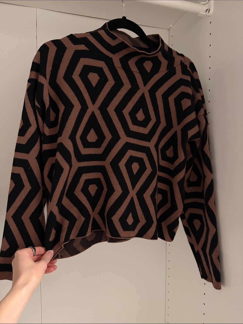 Geometric Pattern Brown & Black Knit Sweater